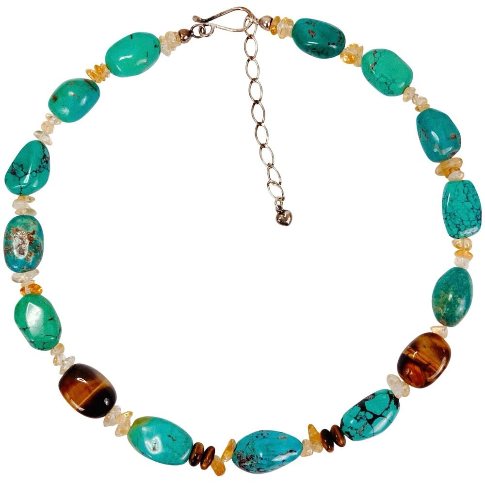 Signed Jay King DTR Sterling Turquoise Tiger Eye Citrine Southwestern Necklace